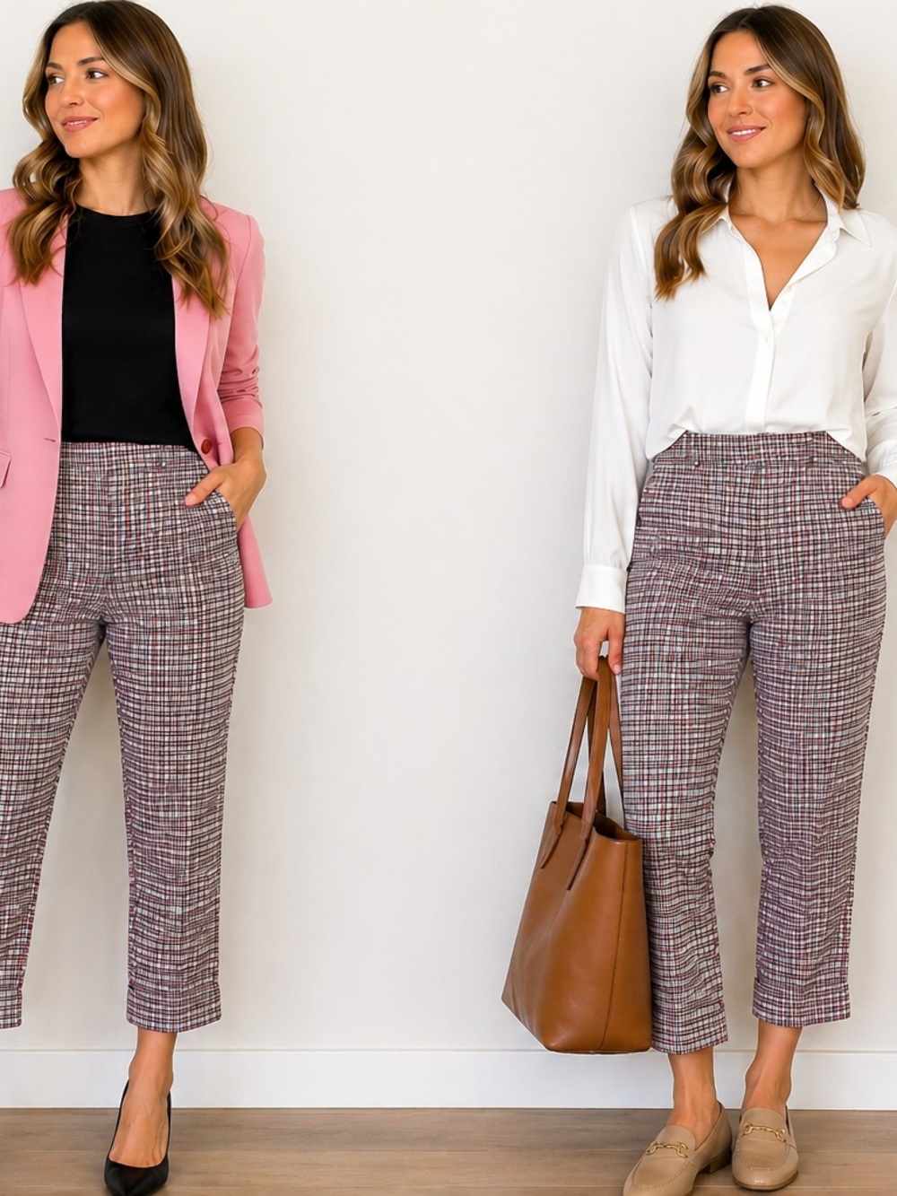 Jules & Leopold Pink and Black Plaid Cropped Trousers